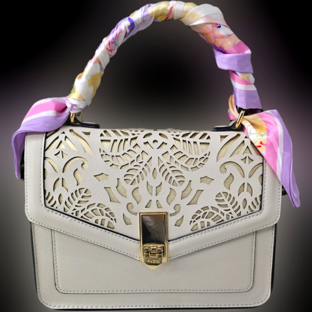 Aldo Cream Crossbody Bag with Gold Accents